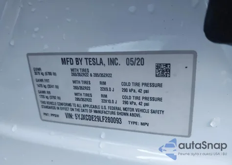 2020 Tesla Model X Long Range Dual Motor All-Wheel Drive/Long Range Plus Dual Motor All-Wheel Drive from USA, damaged, VIN 5YJXCDE29LF280093